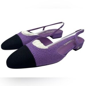 CHANEL Slingback ballet flats in purple tweed and black, size 36